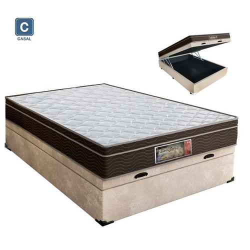 Cama Box Baú Casal Suede Bege com Colchão...
