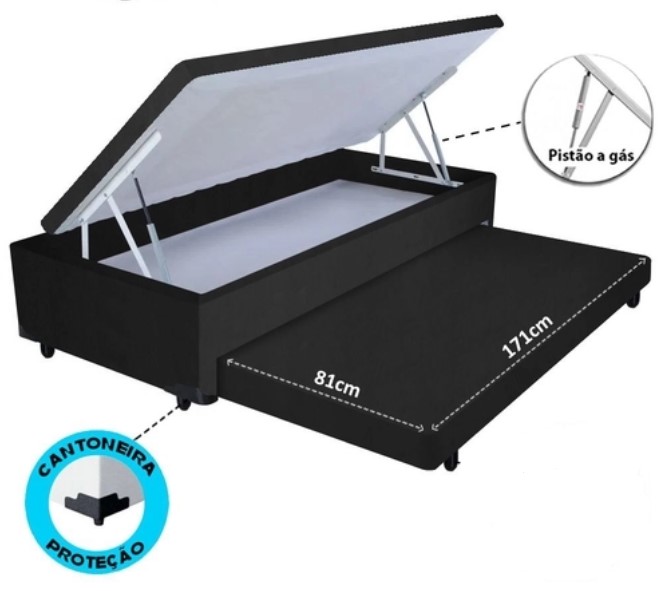 Cama Box Baú Solteiro Com Auxiliar Suede ...