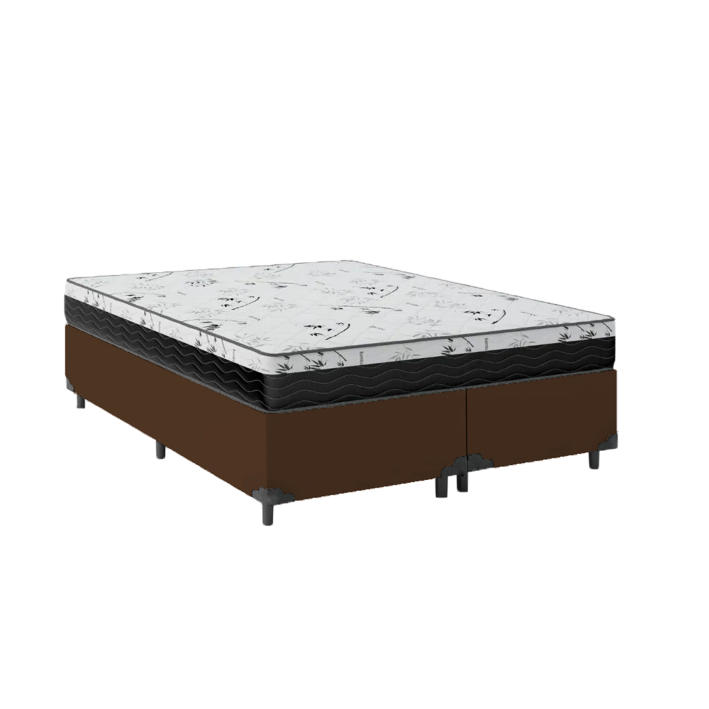 Cama Box King 193 Sintético Marrom com Co...