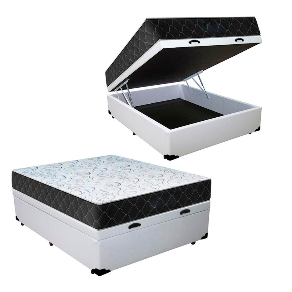 Cama Box Baú Casal Sintético Branco + Col...