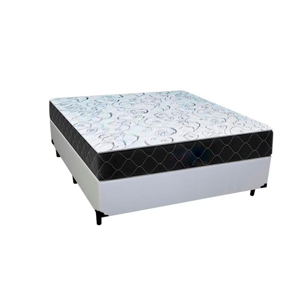 Cama Box Casal Sintético Branco com Colch...