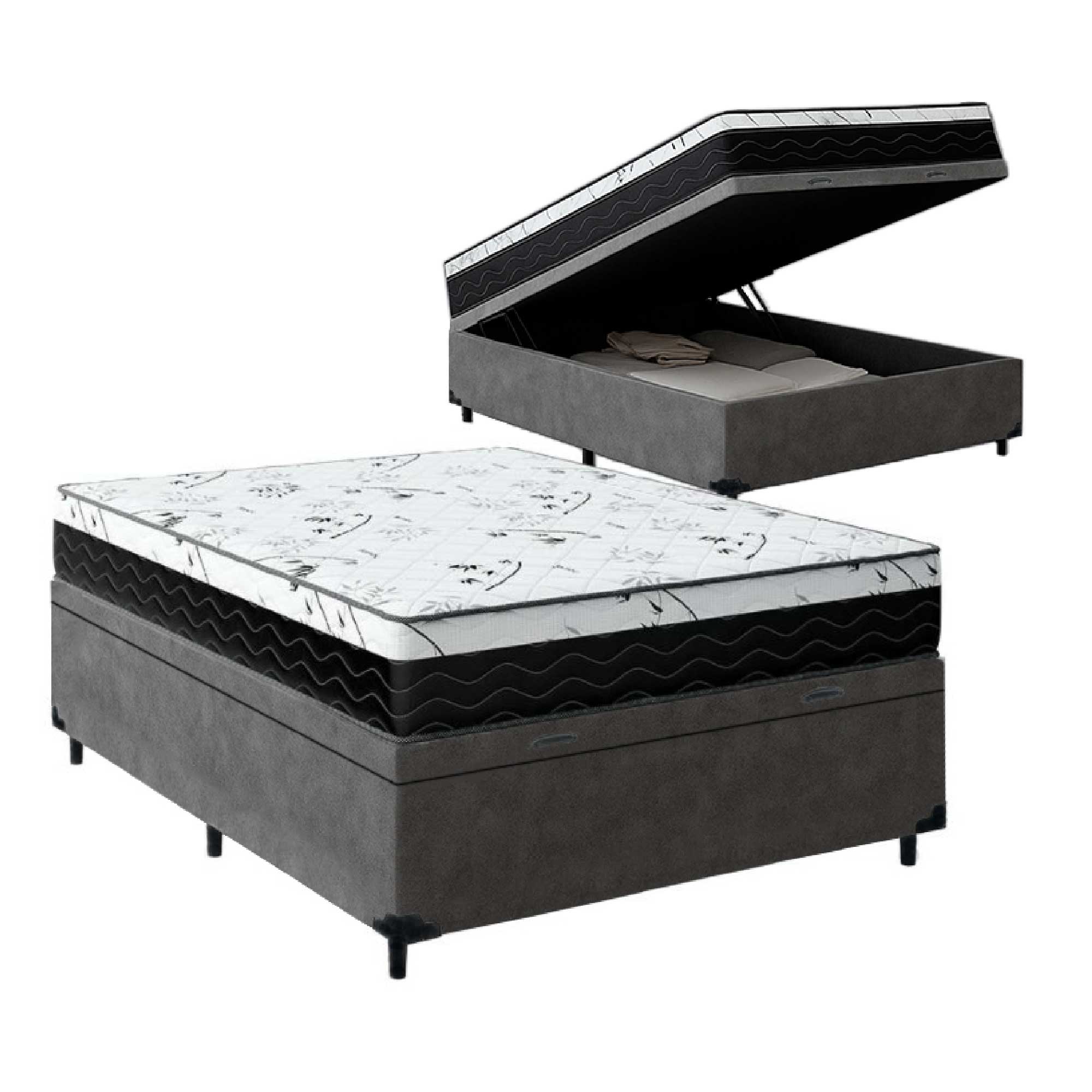 Cama Box Baú Casal 138 Suede Cinza com Co...
