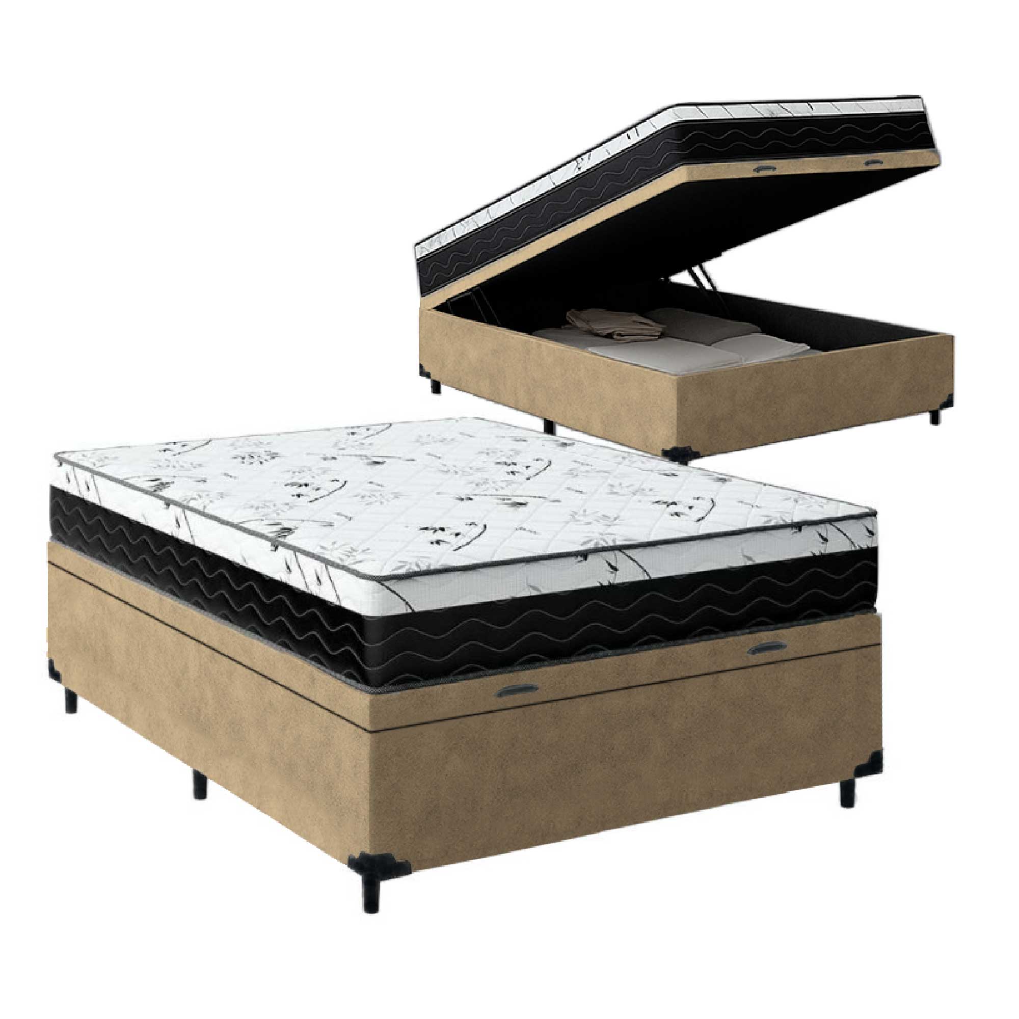 Cama Box Baú Casal 138 Suede Bege com Col...